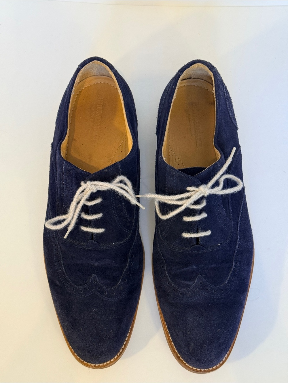 Bruno Magli Navy Suede Wingtip Oxfords with White Laces